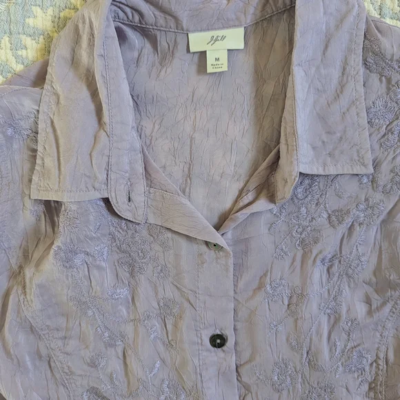 J. Jill Lavender Embroidered Button-Up Blouse - Picture 4 of 5
